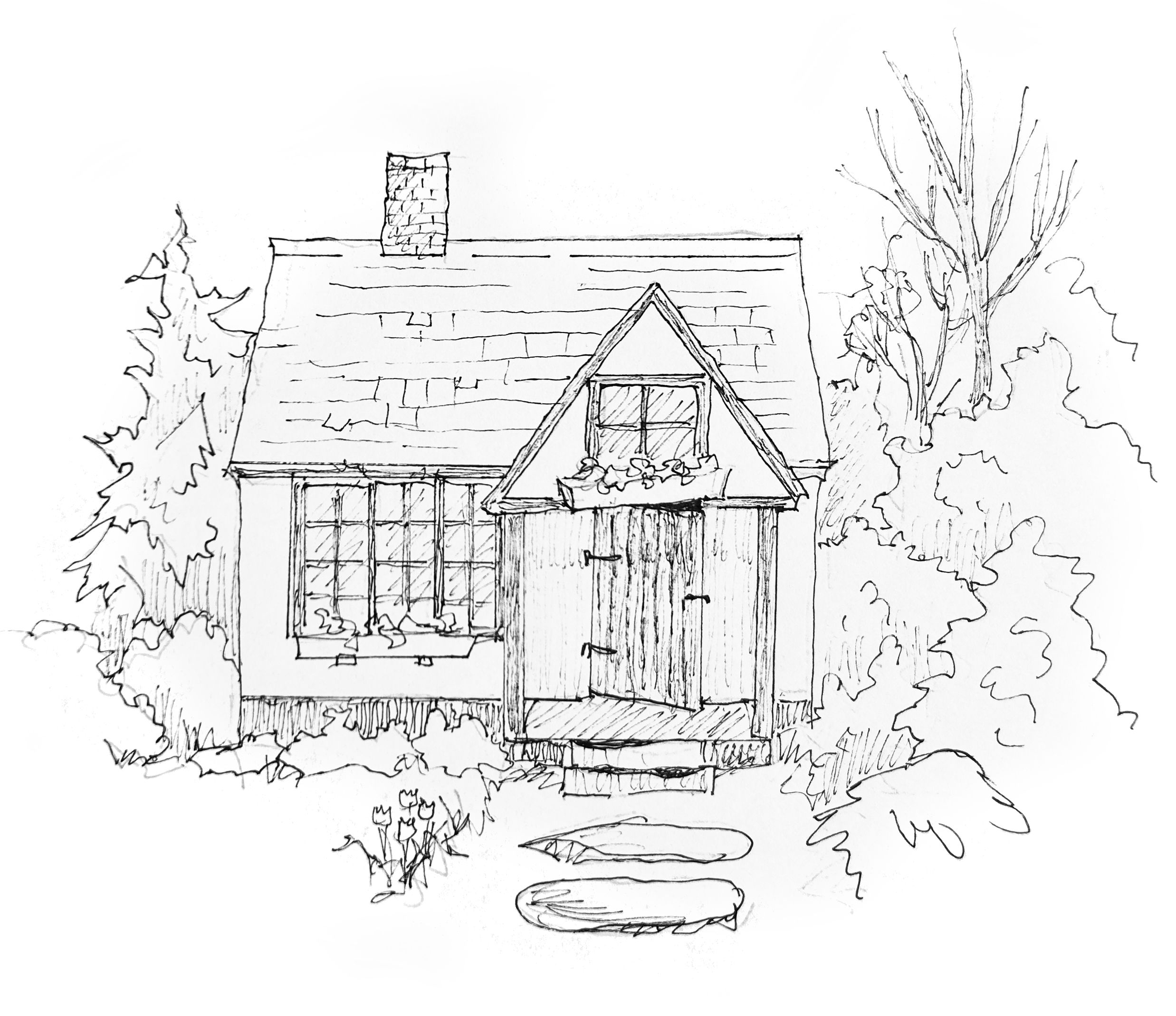 Sketch of Bernard's falling down house